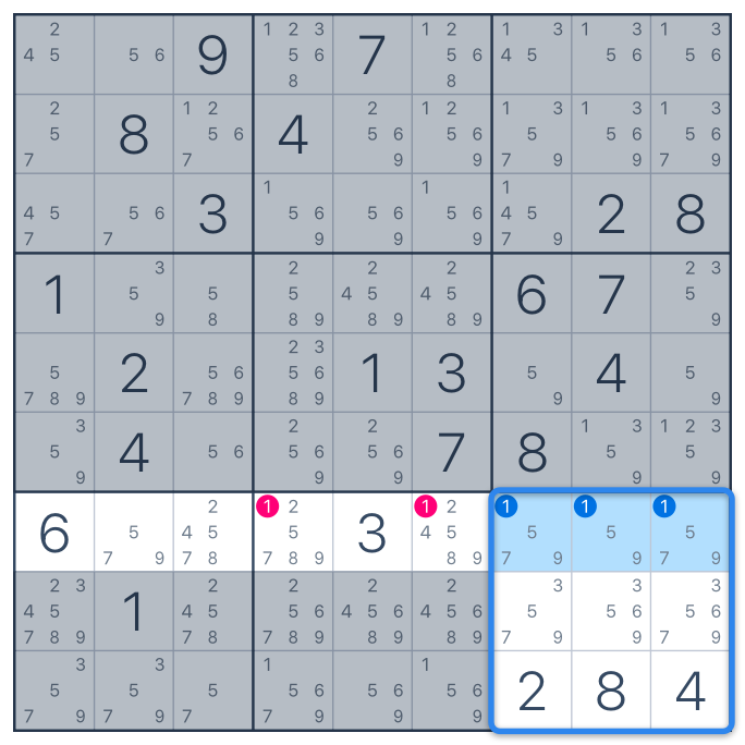 Pointing triples - Sudoku technique