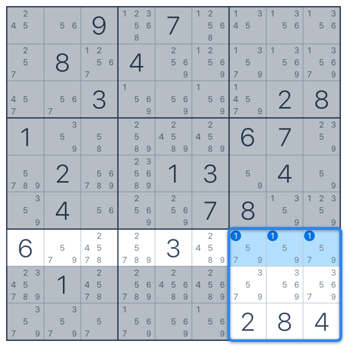 Pointing triples - Sudoku technique