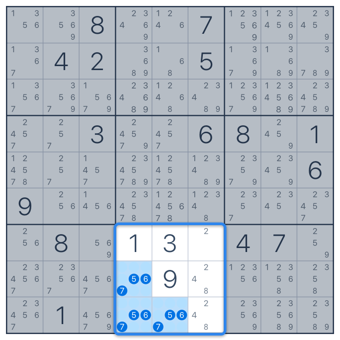 Hidden triples - Sudoku technique